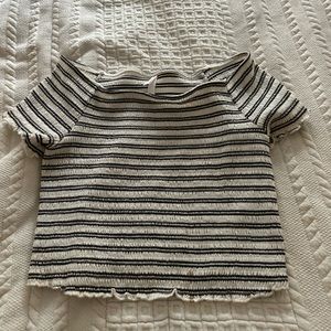 Black and white striped off the shoulder top; size small